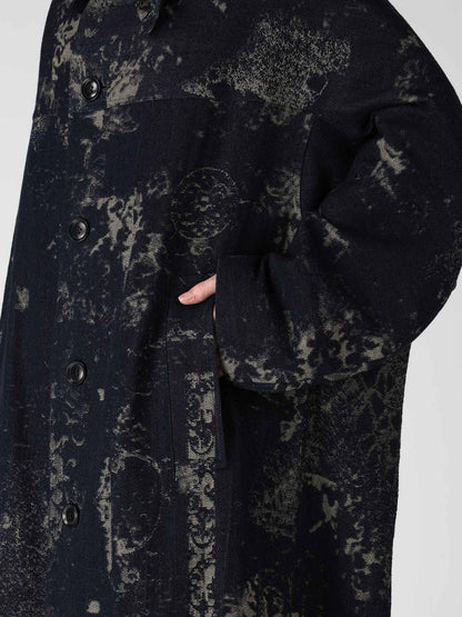 DENIM JACQUARD ARRANGED SLEEVE COAT