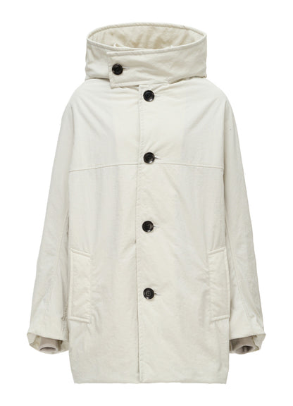 NYLON PADDED TASLAN OXFORD HOODED SHORT COAT