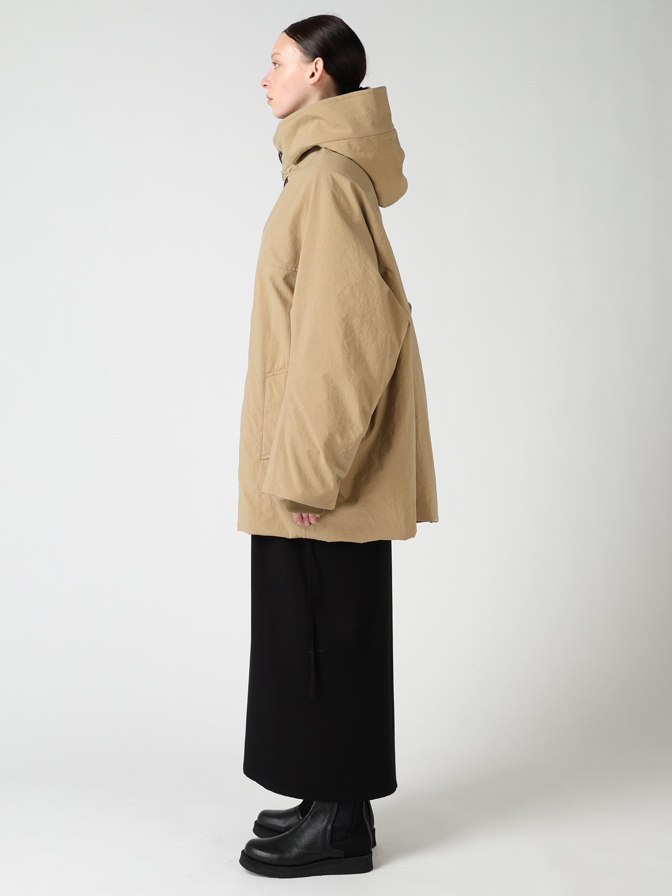 NYLON PADDED TASLAN OXFORD HOODED SHORT COAT