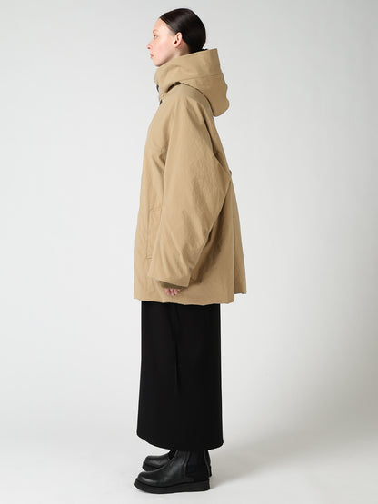 NYLON PADDED TASLAN OXFORD HOODED SHORT COAT