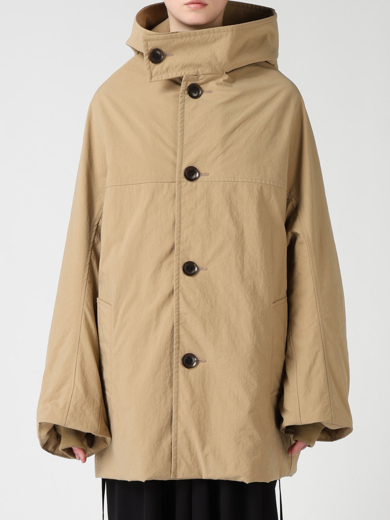 NYLON PADDED TASLAN OXFORD HOODED SHORT COAT