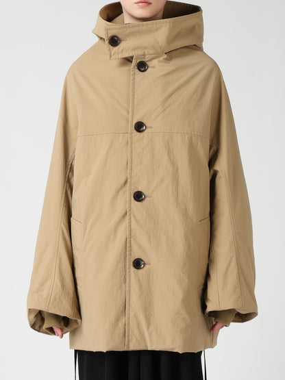 NYLON PADDED TASLAN OXFORD HOODED SHORT COAT