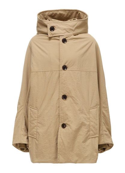 NYLON PADDED TASLAN OXFORD HOODED SHORT COAT