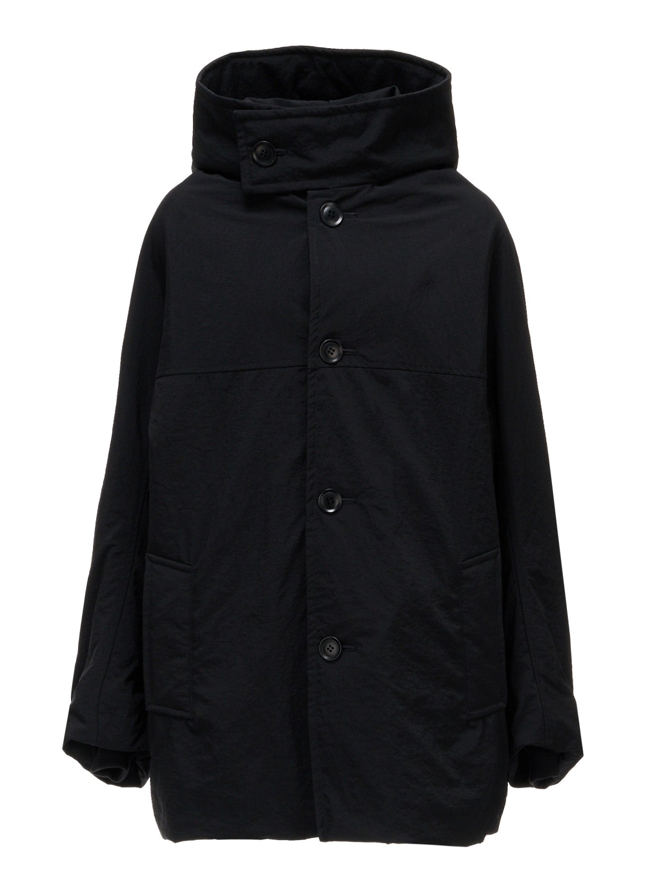 NYLON PADDED TASLAN OXFORD HOODED SHORT COAT