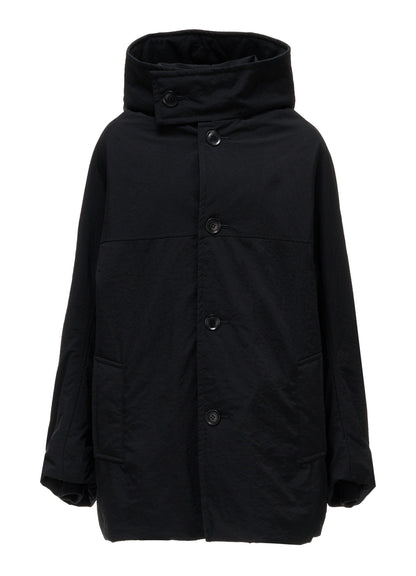 NYLON PADDED TASLAN OXFORD HOODED SHORT COAT