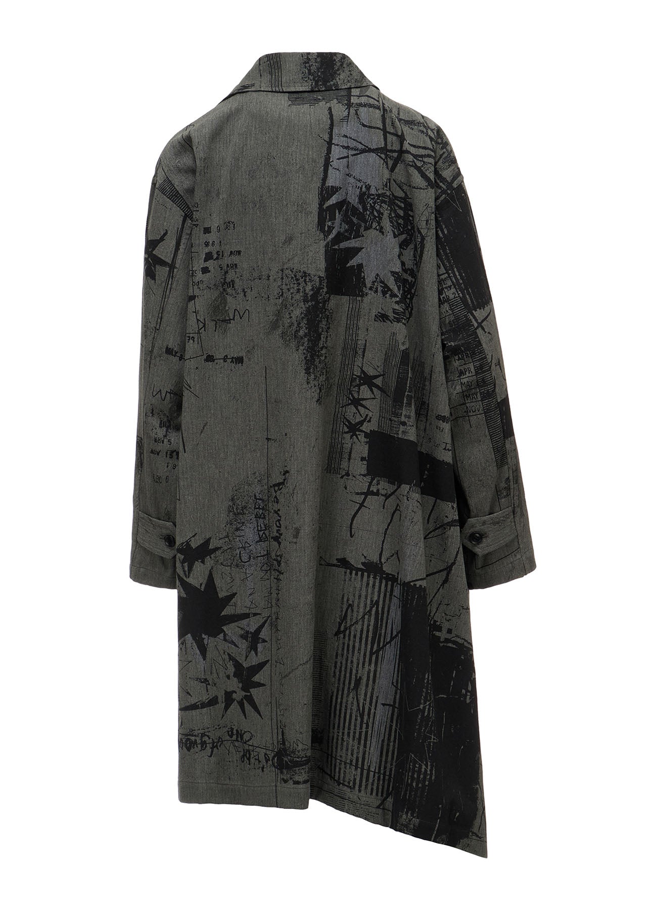 HERRINGBONE GRAFFITI PRINT ASYMMETRIC TRENCH COAT