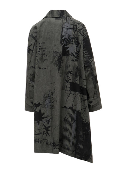 HERRINGBONE GRAFFITI PRINT ASYMMETRIC TRENCH COAT