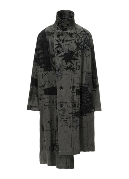 HERRINGBONE GRAFFITI PRINT ASYMMETRIC TRENCH COAT