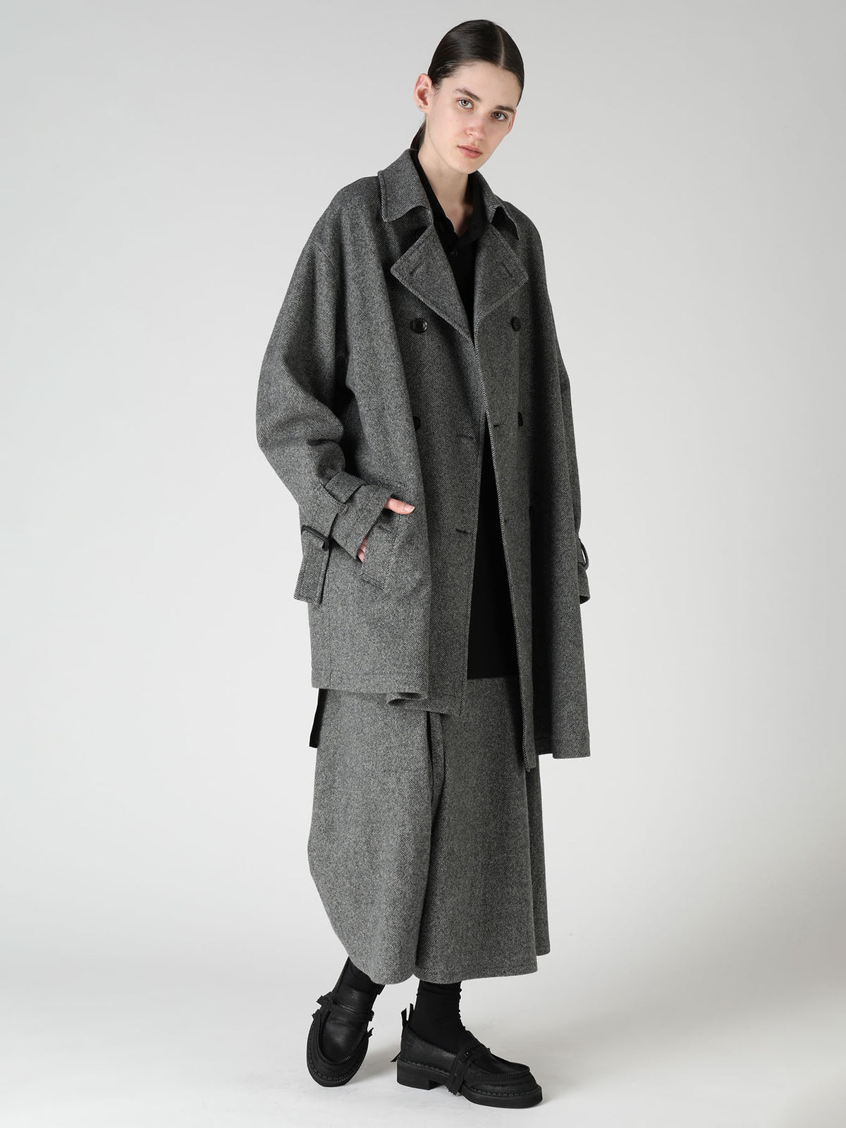 TWILL FLANNEL ASYMMETRIC HALF COAT