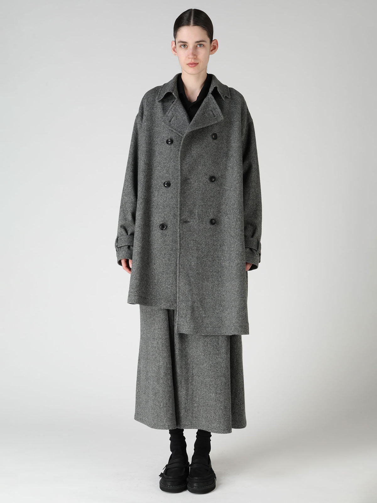 TWILL FLANNEL ASYMMETRIC HALF COAT