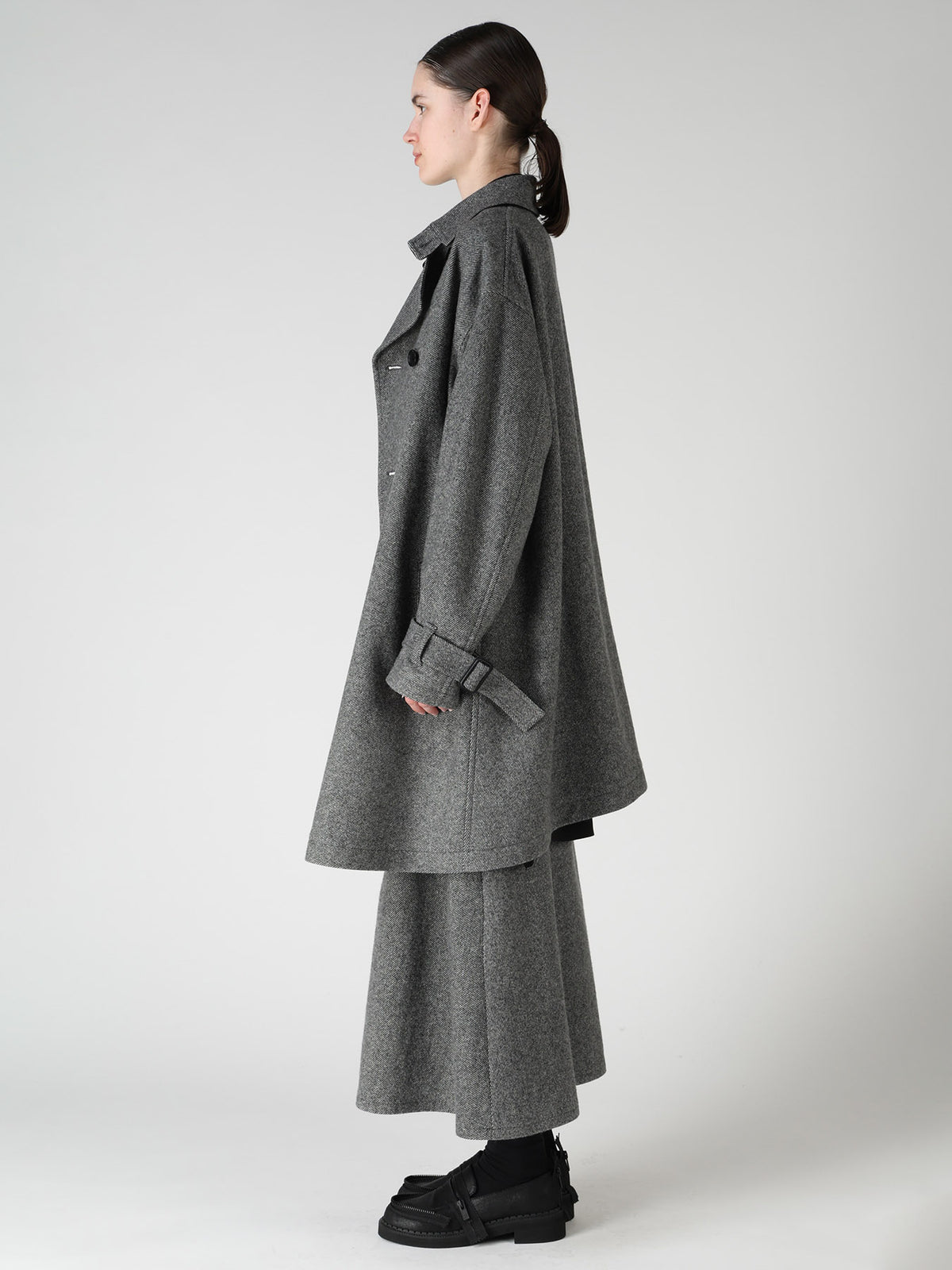 TWILL FLANNEL ASYMMETRIC HALF COAT
