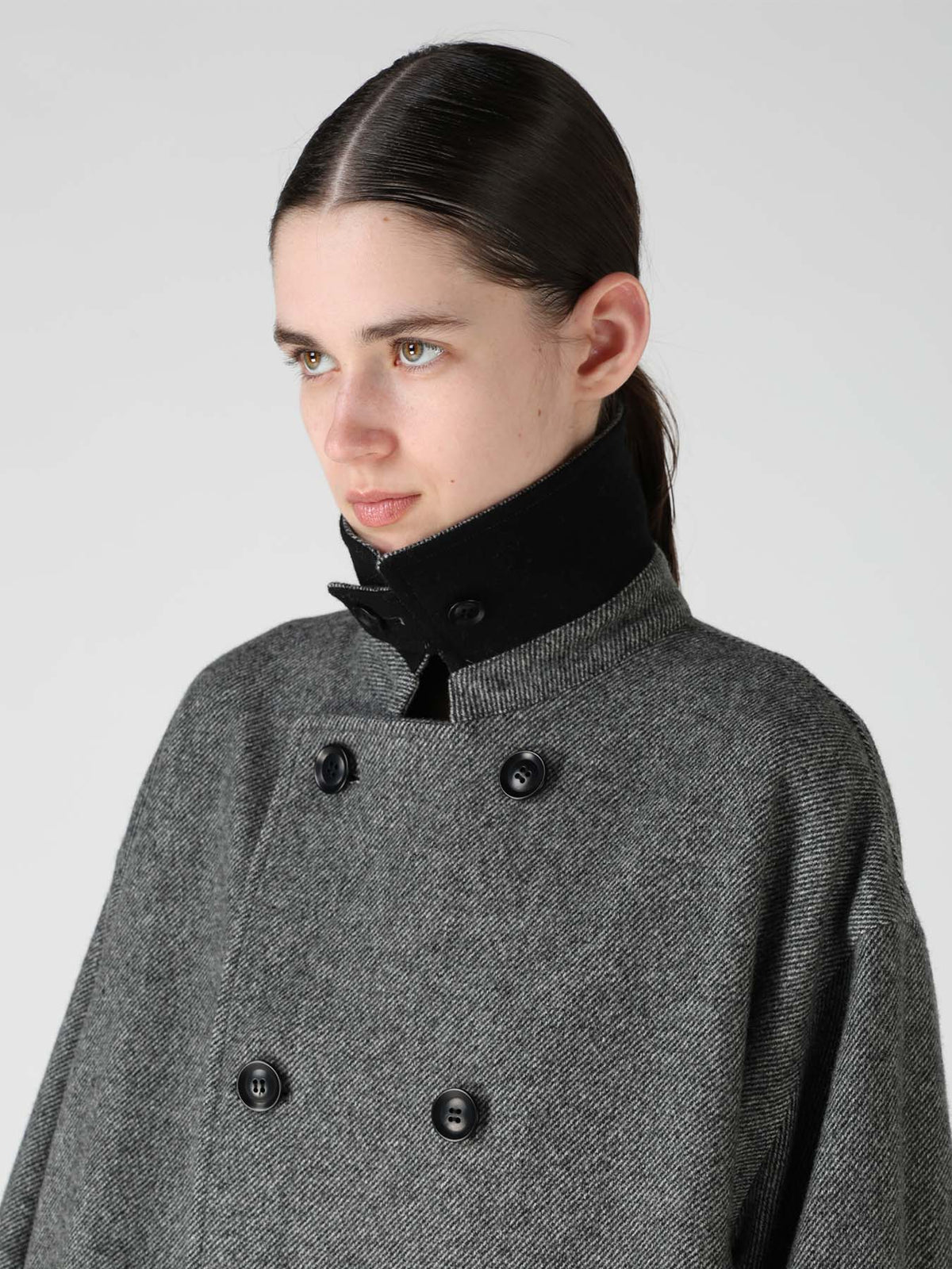 TWILL FLANNEL ASYMMETRIC HALF COAT