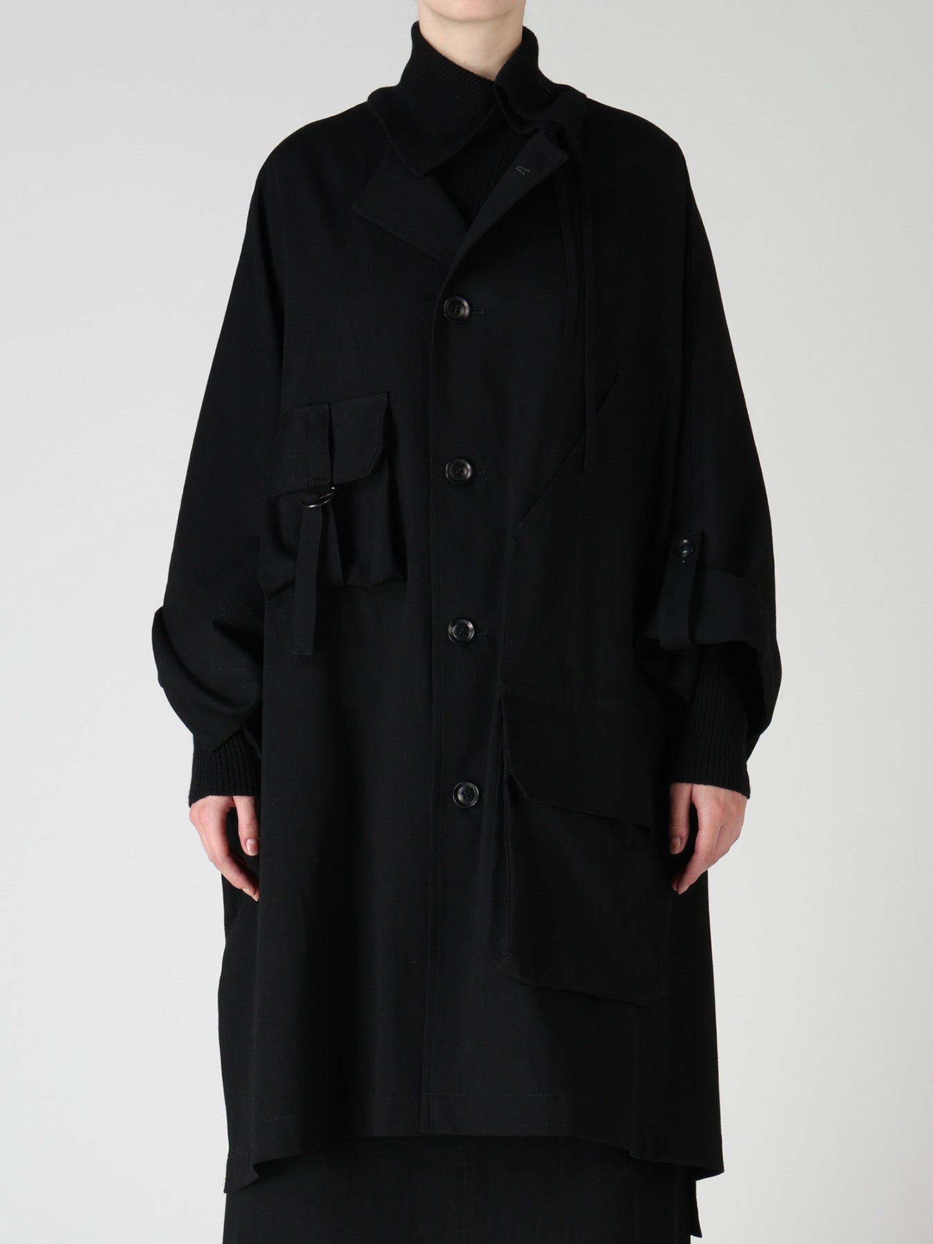 8OZ DENIM COLLARLESS DOLMAN COAT