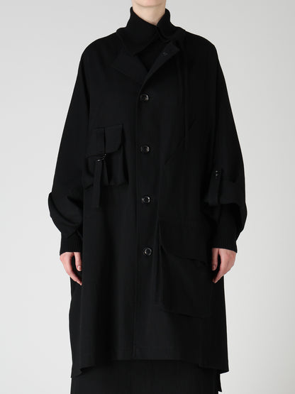 8OZ DENIM COLLARLESS DOLMAN COAT