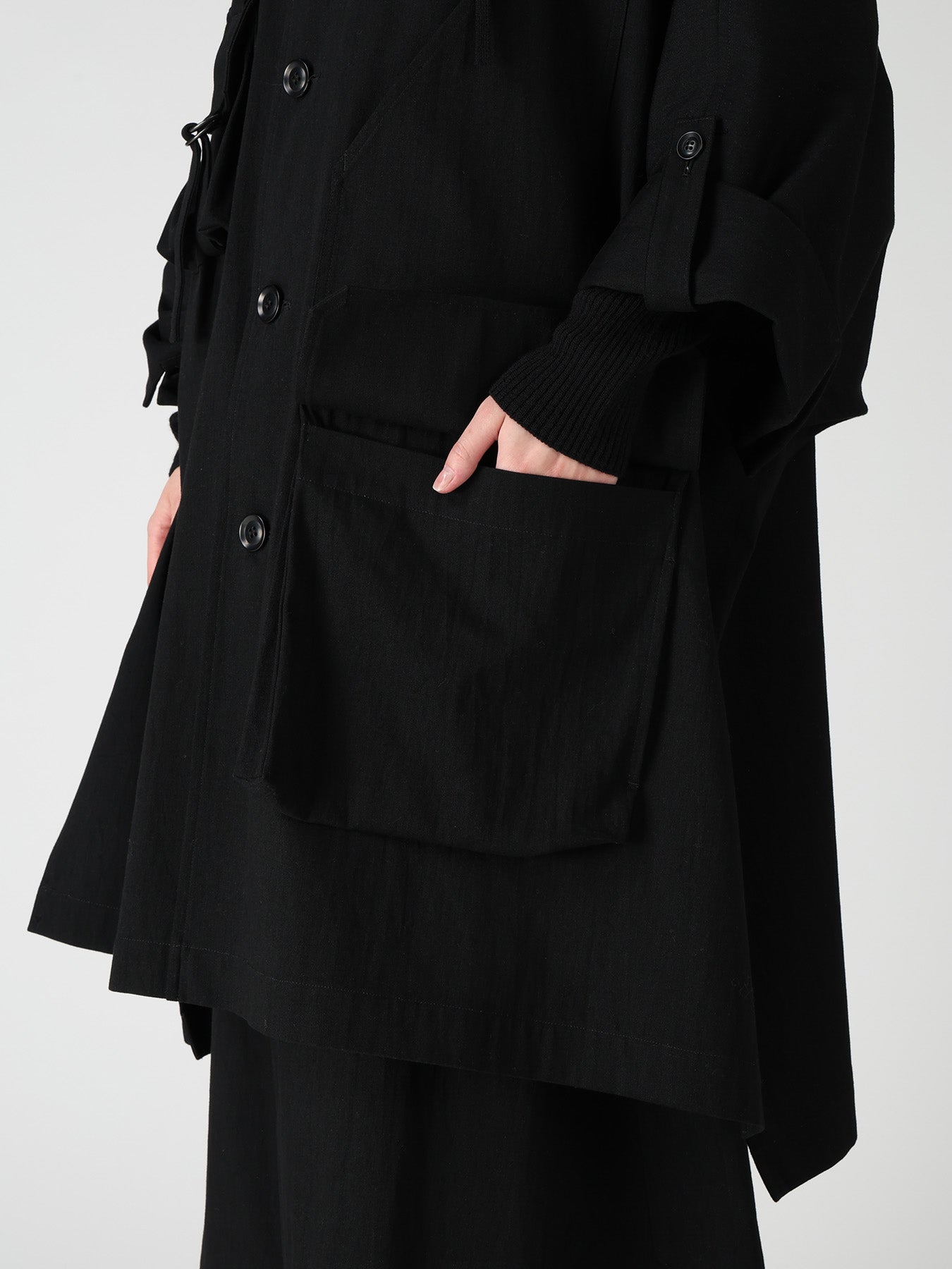 8OZ DENIM COLLARLESS DOLMAN COAT