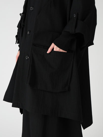 8OZ DENIM COLLARLESS DOLMAN COAT
