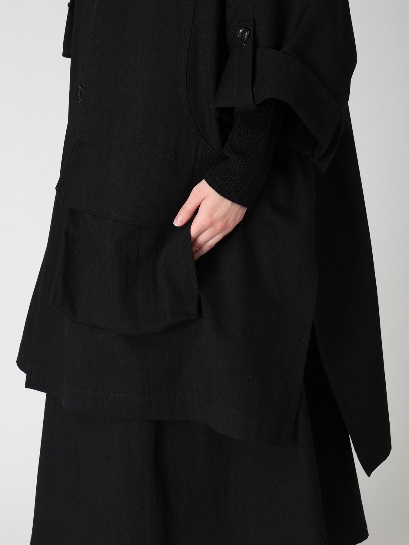 8OZ DENIM COLLARLESS DOLMAN COAT