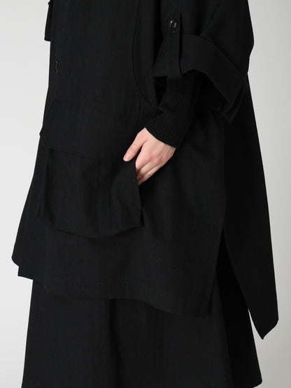 8OZ DENIM COLLARLESS DOLMAN COAT