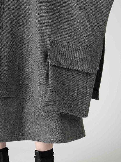 TWILL FLANNEL COLLARLESS DOLMAN COAT