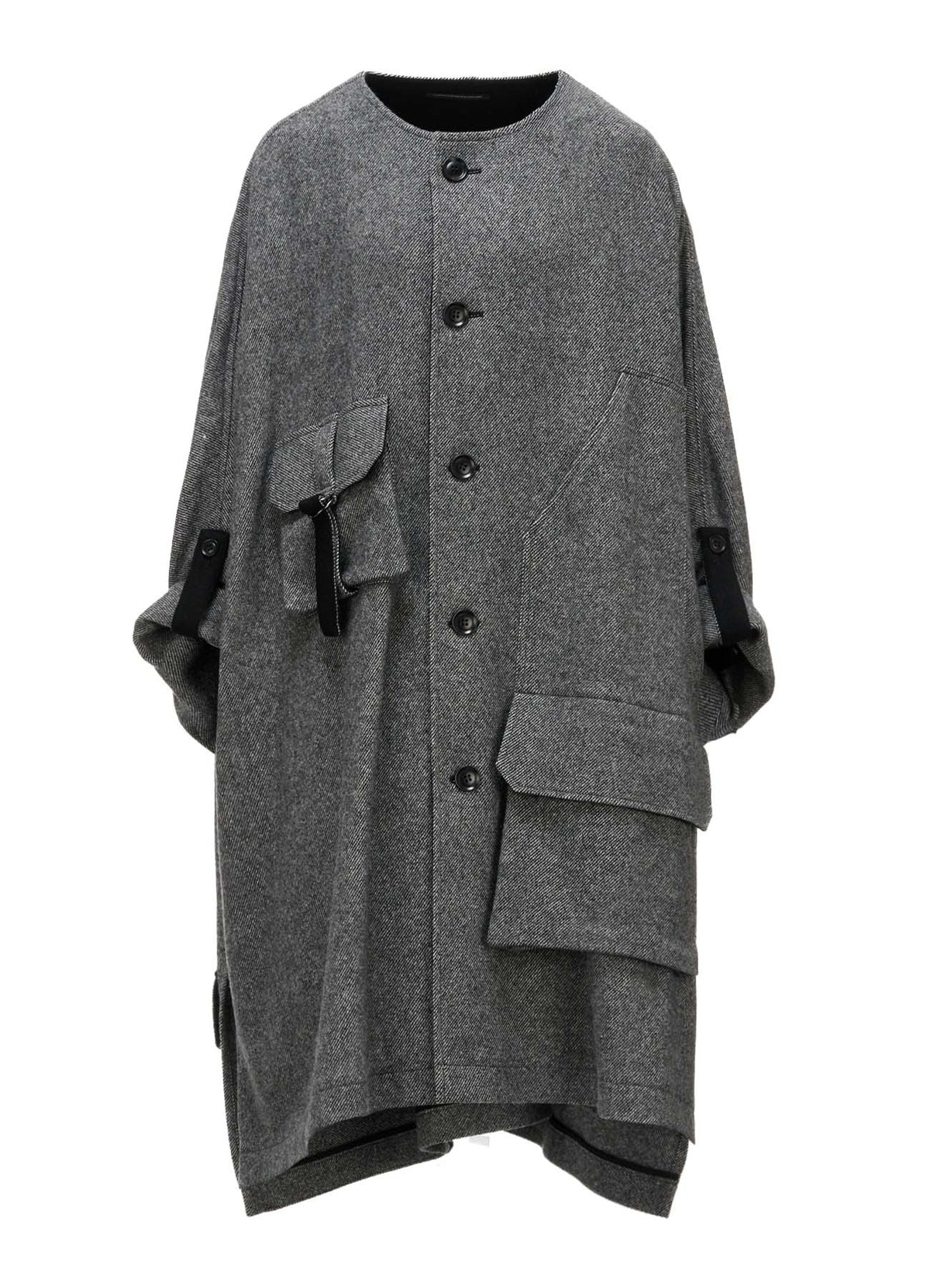 TWILL FLANNEL COLLARLESS DOLMAN COAT