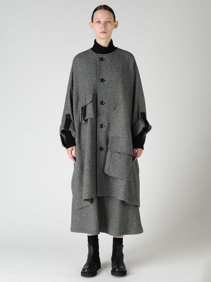 TWILL FLANNEL COLLARLESS DOLMAN COAT