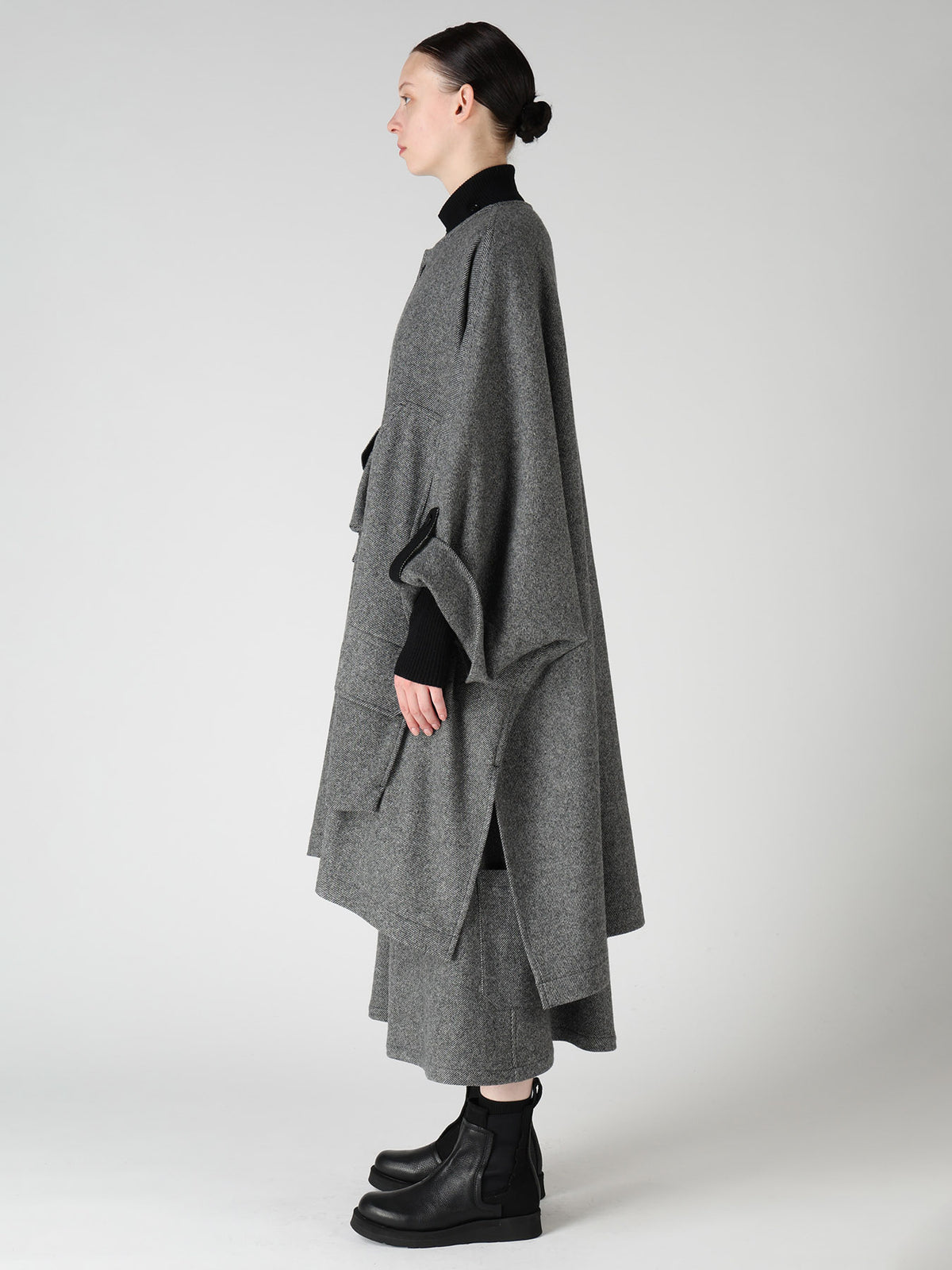 TWILL FLANNEL COLLARLESS DOLMAN COAT