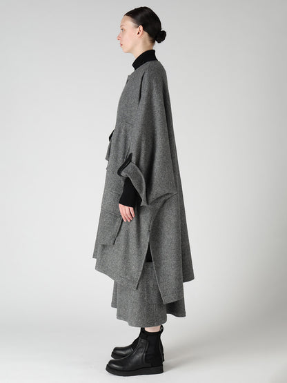 TWILL FLANNEL COLLARLESS DOLMAN COAT