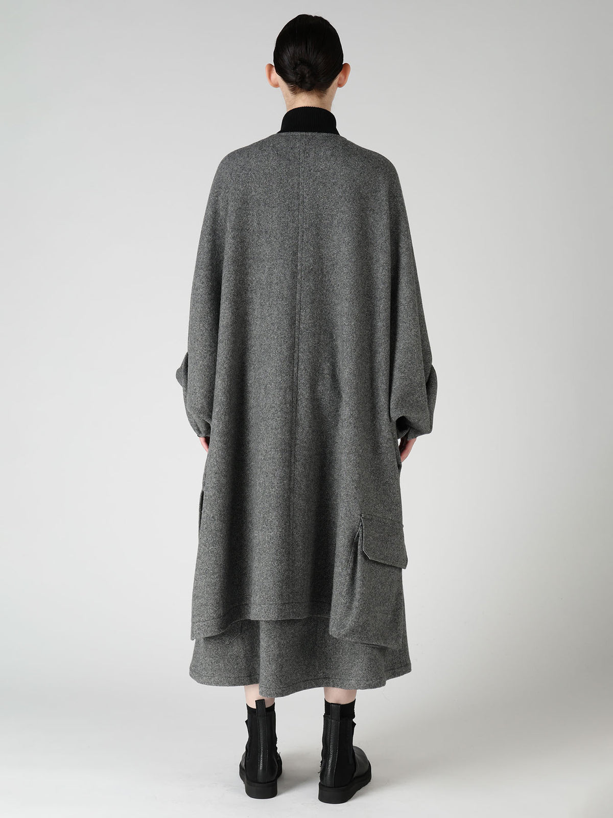 TWILL FLANNEL COLLARLESS DOLMAN COAT