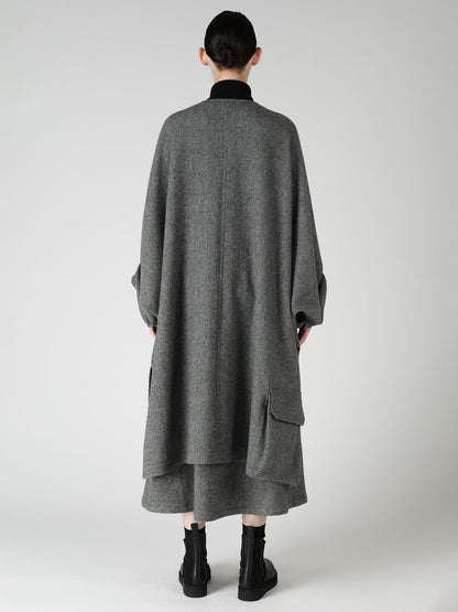 TWILL FLANNEL COLLARLESS DOLMAN COAT