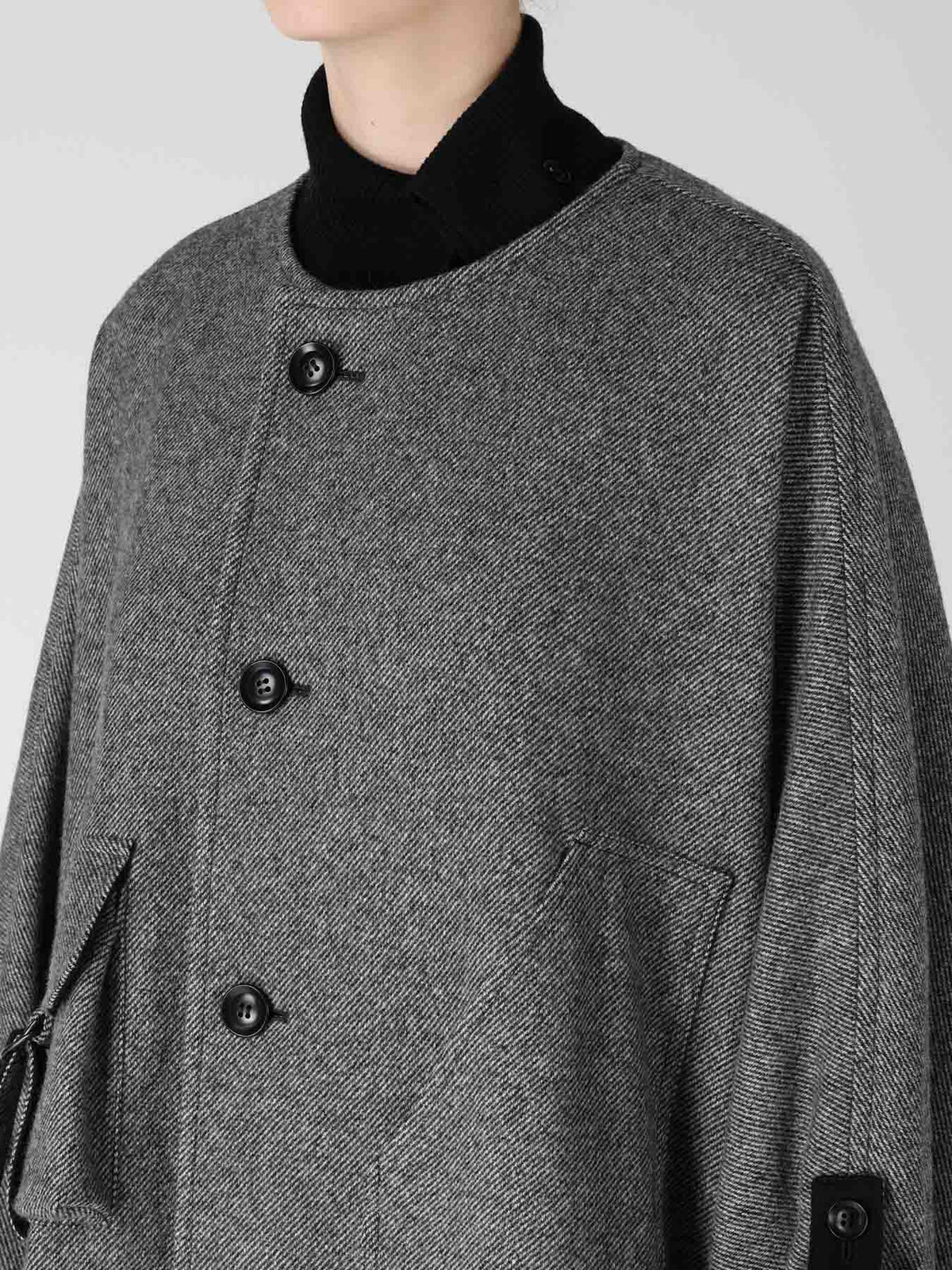 TWILL FLANNEL COLLARLESS DOLMAN COAT