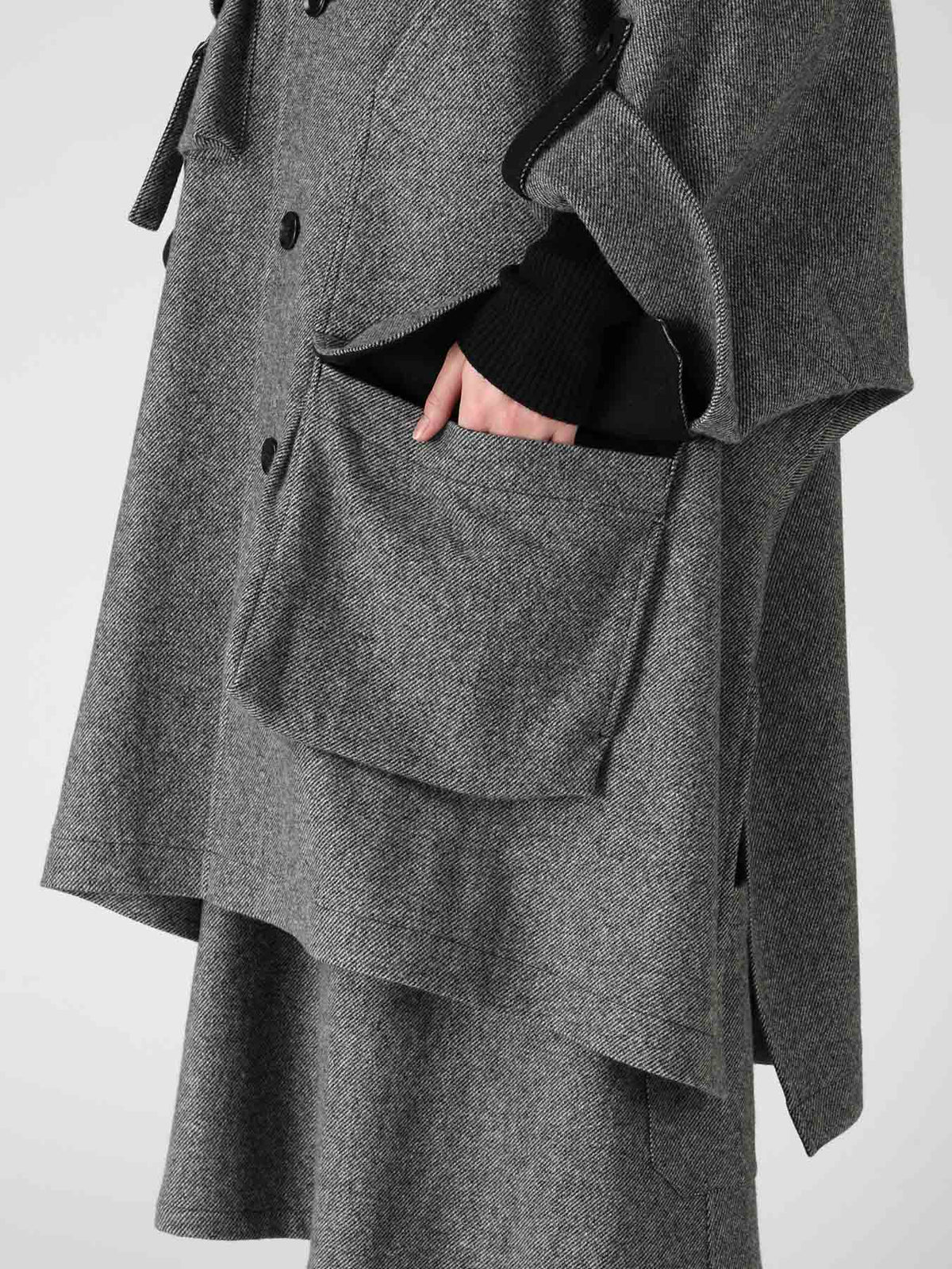 TWILL FLANNEL COLLARLESS DOLMAN COAT