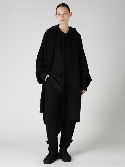 TWILL FLANNEL COLLARLESS DOLMAN COAT
