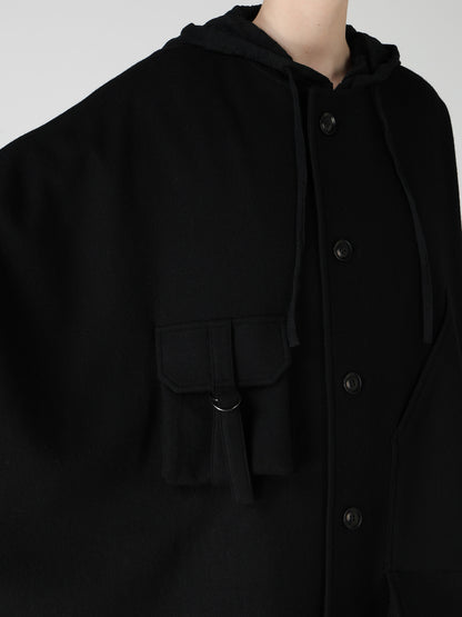 TWILL FLANNEL COLLARLESS DOLMAN COAT