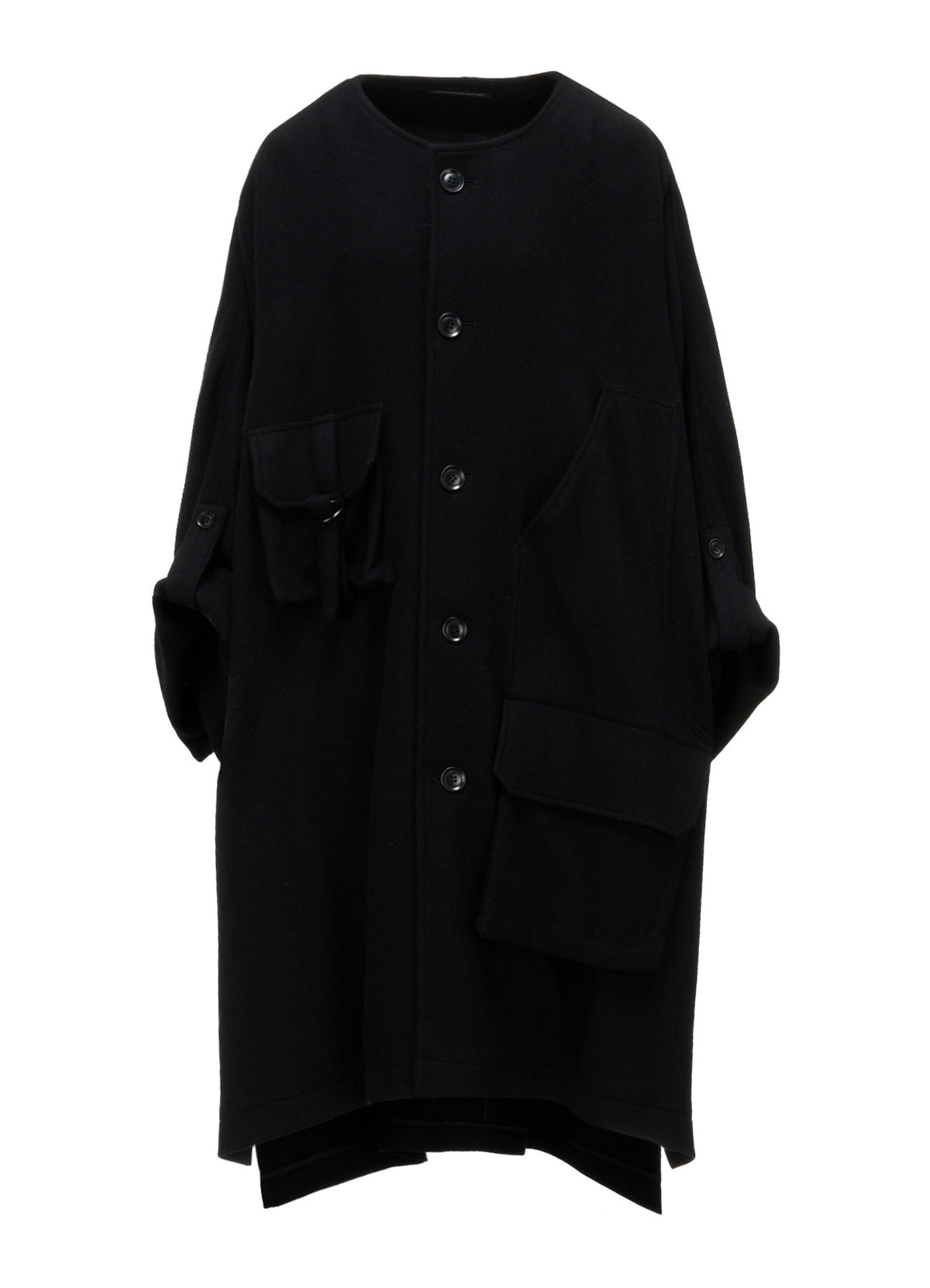TWILL FLANNEL COLLARLESS DOLMAN COAT