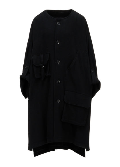 TWILL FLANNEL COLLARLESS DOLMAN COAT
