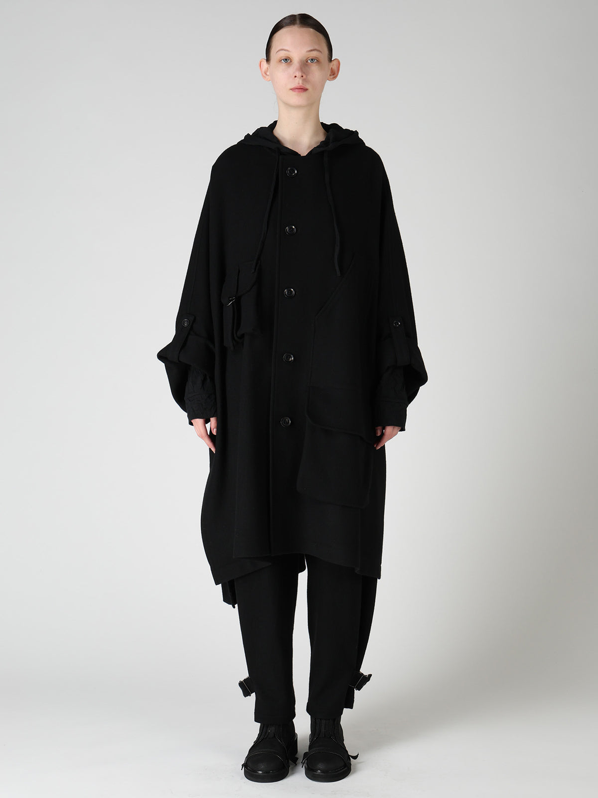 TWILL FLANNEL COLLARLESS DOLMAN COAT