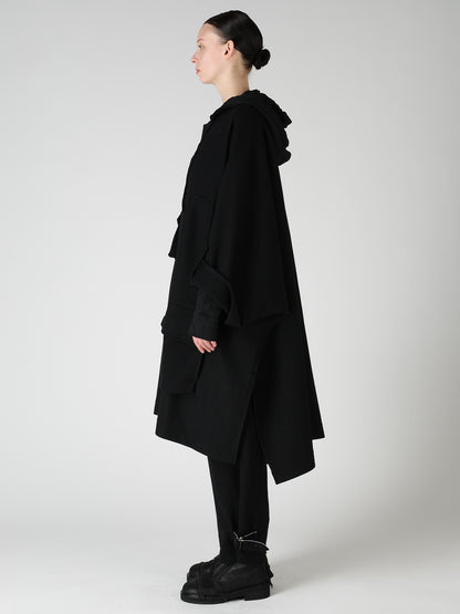 TWILL FLANNEL COLLARLESS DOLMAN COAT