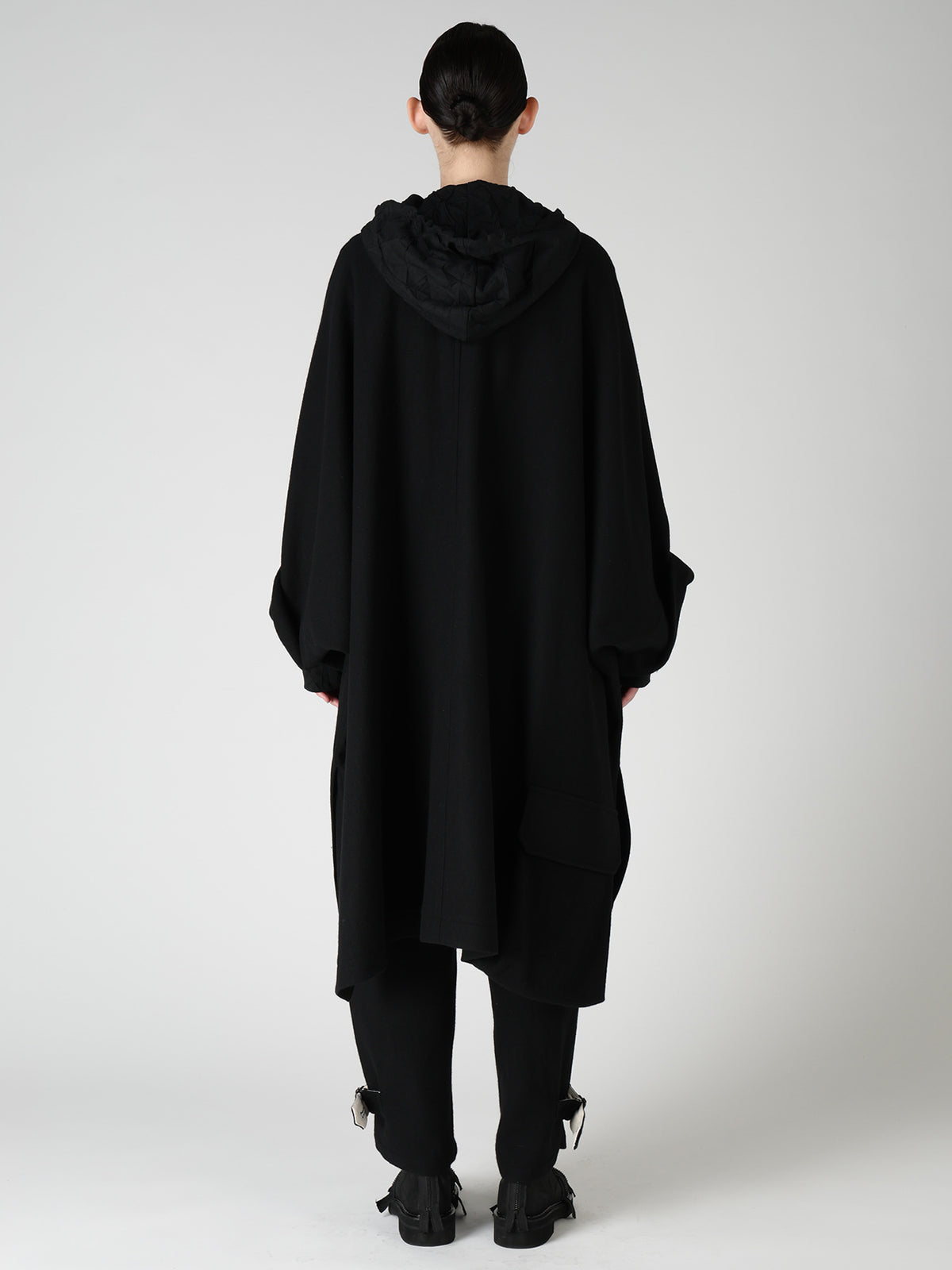TWILL FLANNEL COLLARLESS DOLMAN COAT