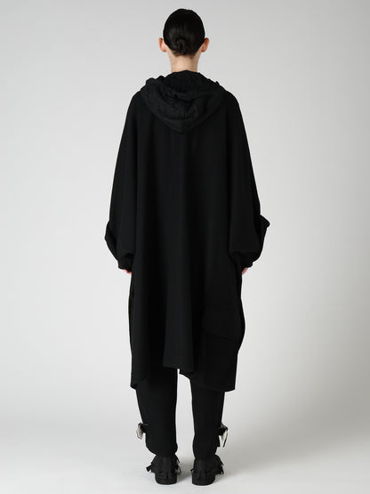 TWILL FLANNEL COLLARLESS DOLMAN COAT
