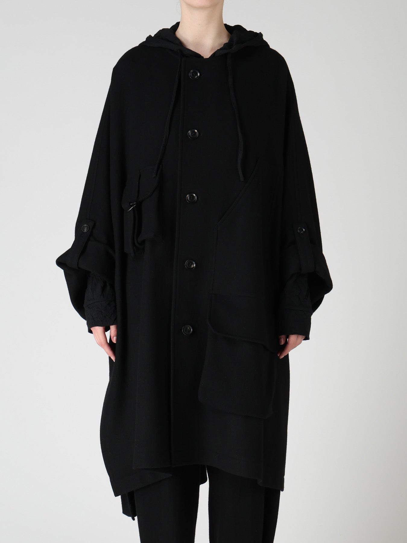 TWILL FLANNEL COLLARLESS DOLMAN COAT – THE SHOP YOHJI YAMAMOTO