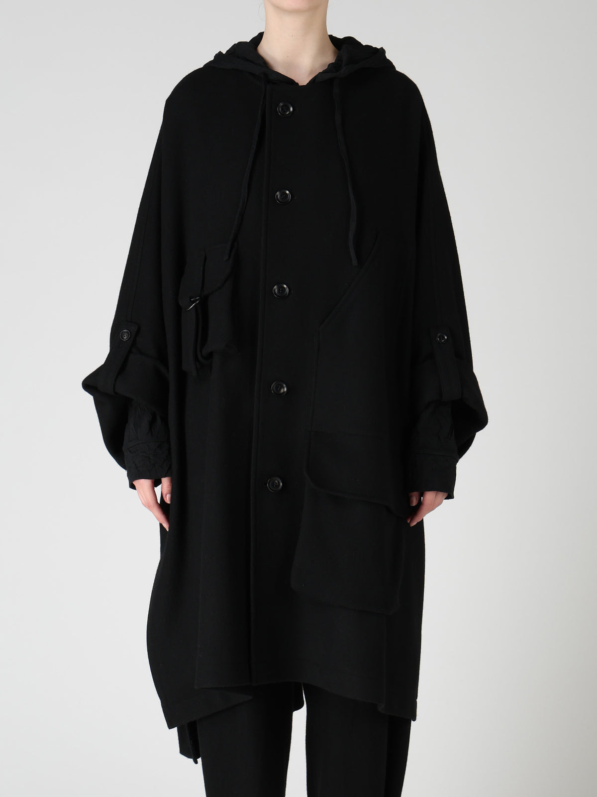 TWILL FLANNEL COLLARLESS DOLMAN COAT