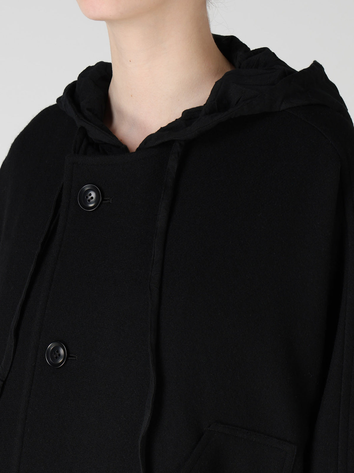 TWILL FLANNEL COLLARLESS DOLMAN COAT