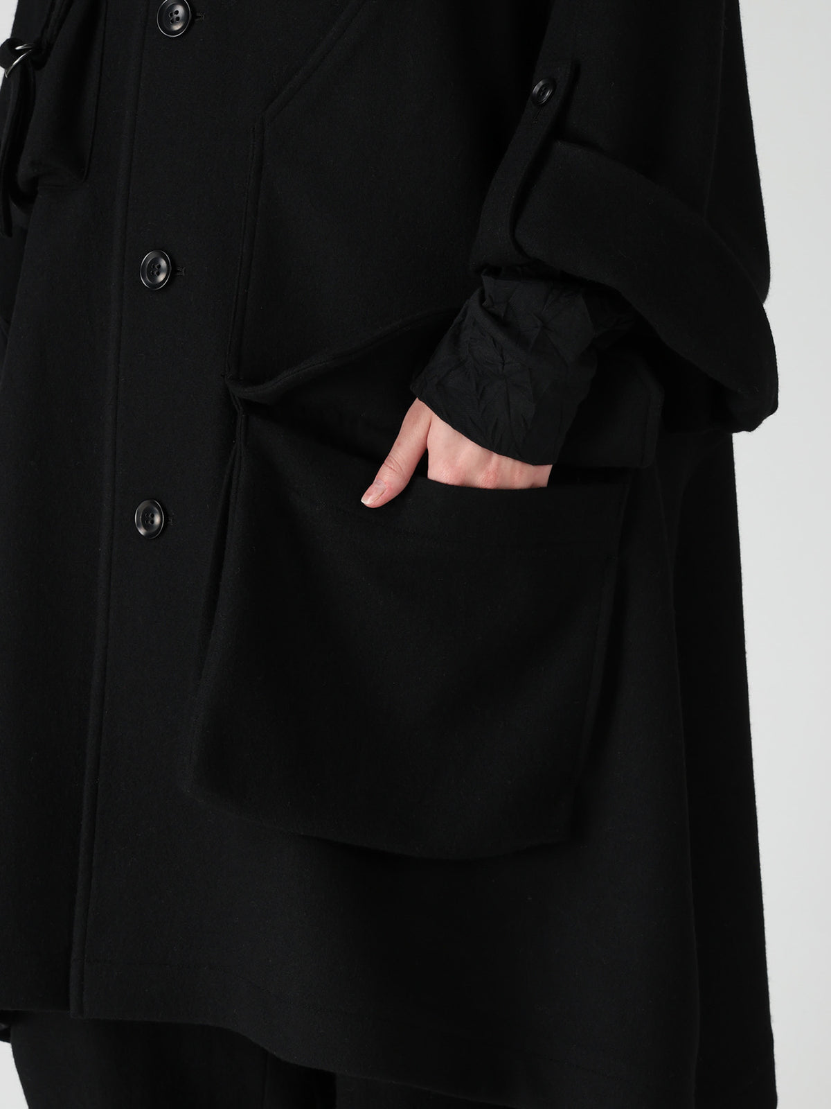 TWILL FLANNEL COLLARLESS DOLMAN COAT