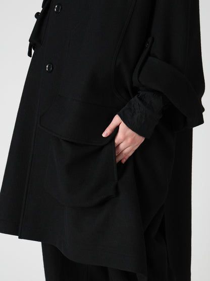TWILL FLANNEL COLLARLESS DOLMAN COAT