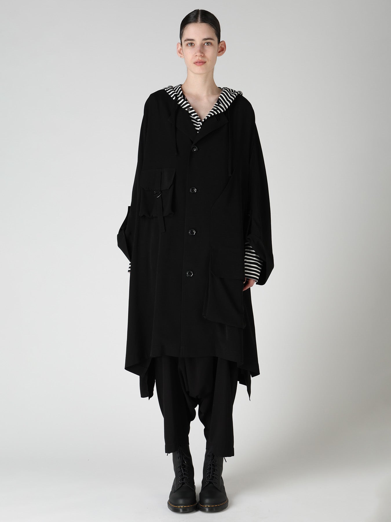 TA/PE CREPE DE CHINE COLLARLESS DOLMAN COAT