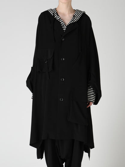 TA/PE CREPE DE CHINE COLLARLESS DOLMAN COAT