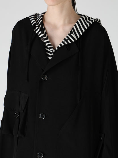 TA/PE CREPE DE CHINE COLLARLESS DOLMAN COAT