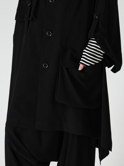 TA/PE CREPE DE CHINE COLLARLESS DOLMAN COAT