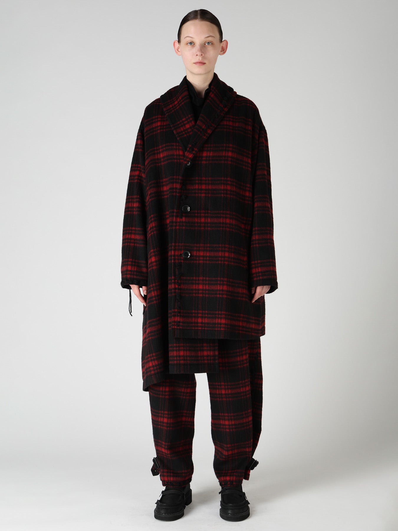 SHAGGY PLAID ASYMMETRIC HALF COAT – THE SHOP YOHJI YAMAMOTO
