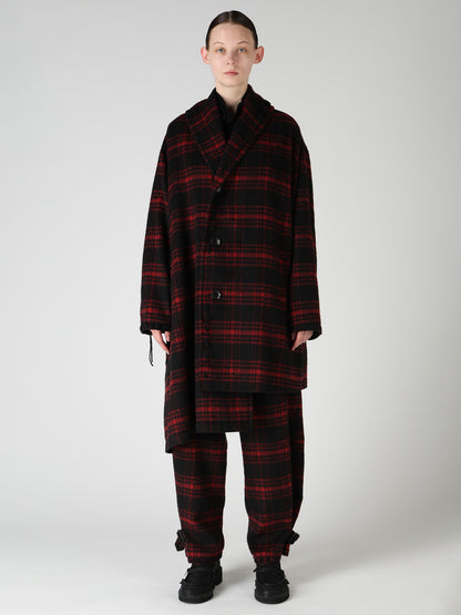 SHAGGY PLAID ASYMMETRIC HALF COAT